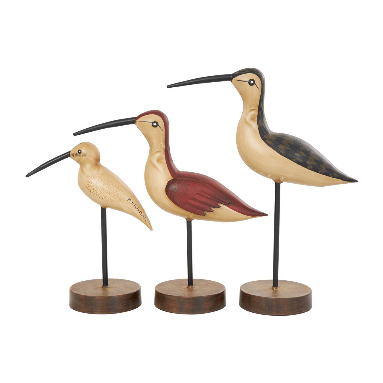 Brown Metal Bird Sculptures with Round Base Set
